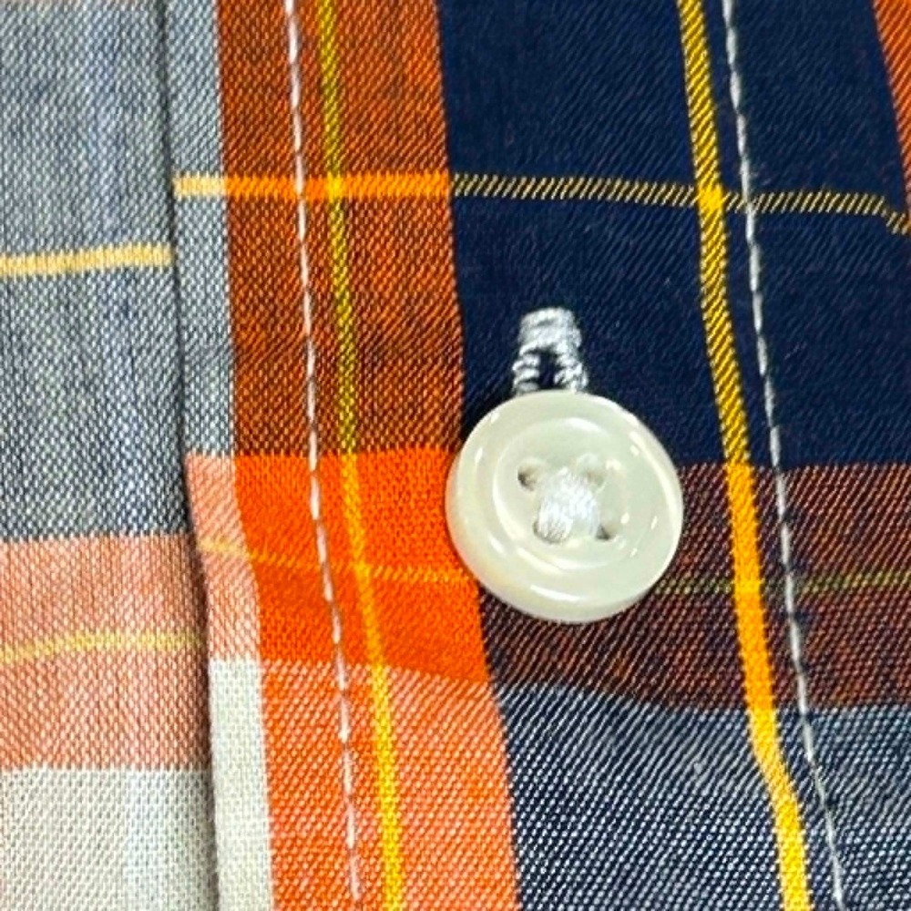 Chaps Mens XXL Easy Care Plaid Button Down Shirt Orange Navy Blue Short Sleeve - Picture 8 of 9